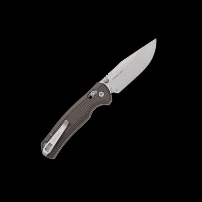 Stonewashed 8Cr13MoV drop-point blade on Kershaw Maneuver 1438