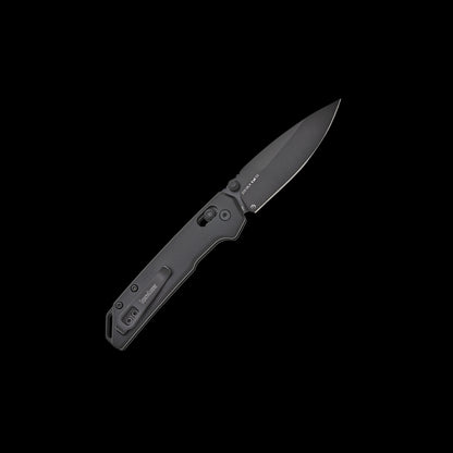 Black-oxide D2 spear-point blade on Kershaw Mini Iridium Black