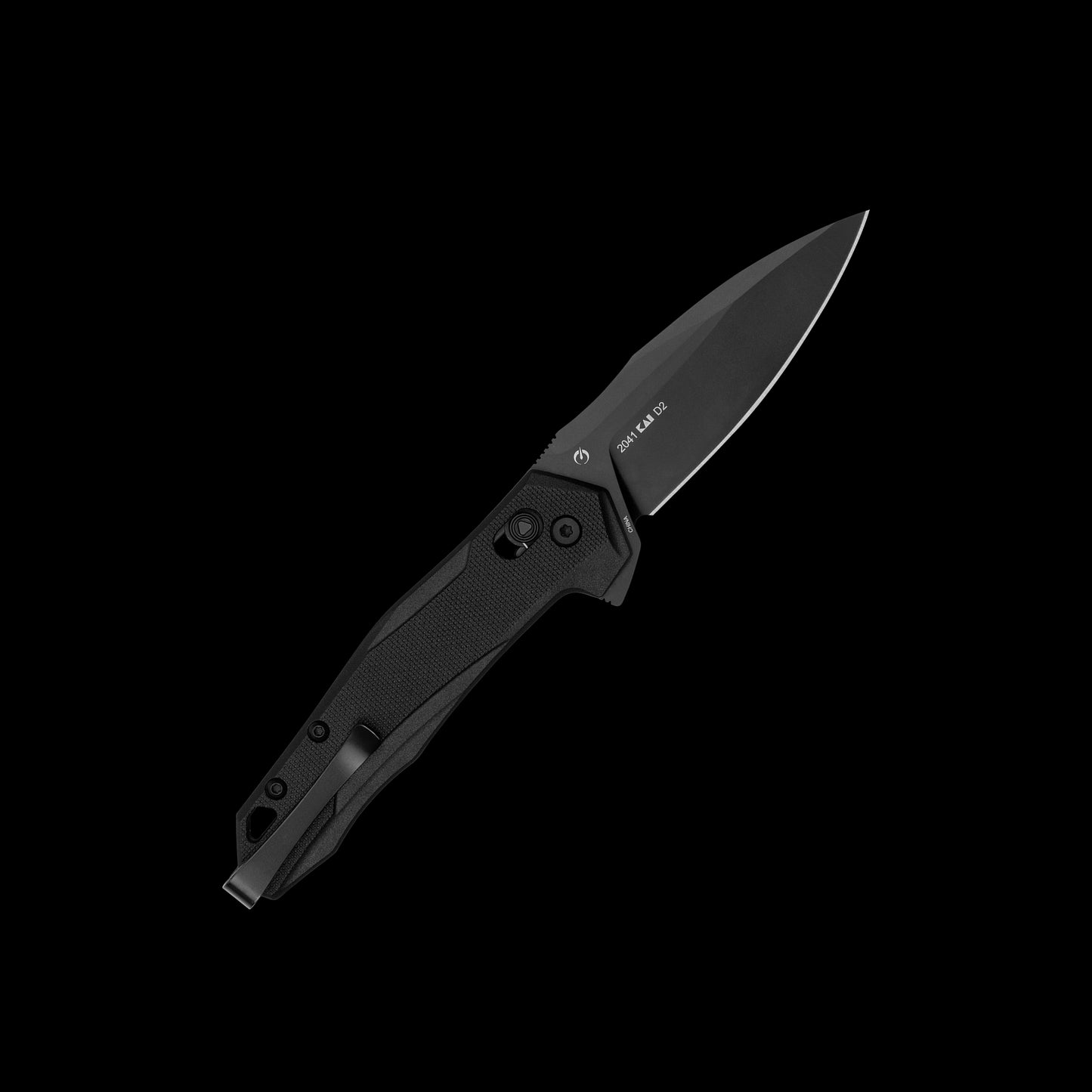 Black-oxide D2 spear-point blade on Kershaw Monitor 2041
