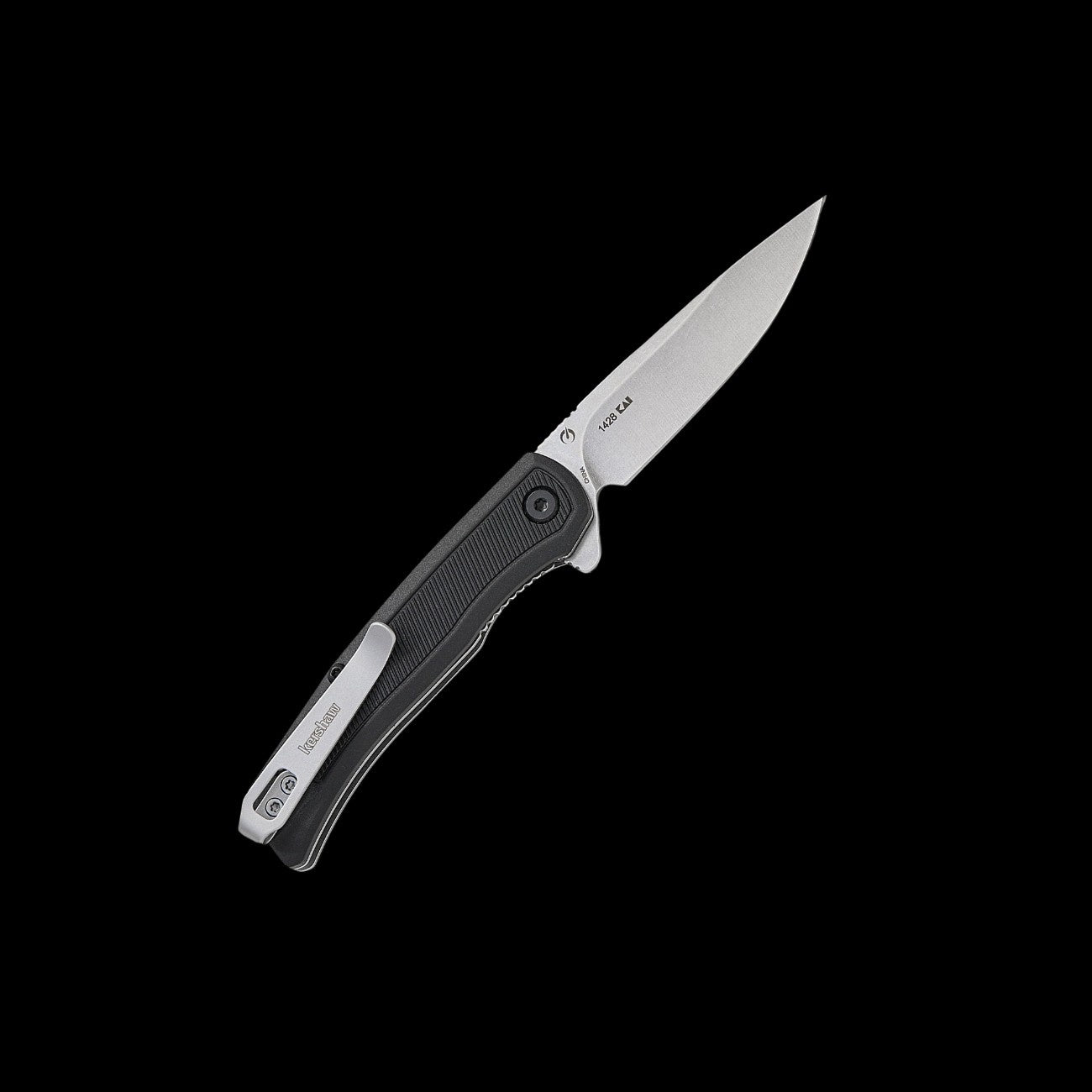 Stonewashed 4Cr14 drop-point blade on Kershaw Outfield 1428