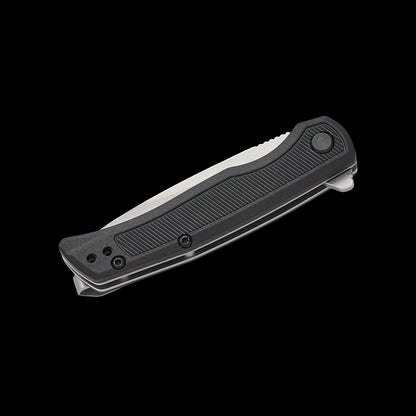 Textured black GFN handle on Kershaw Outfield folding knife