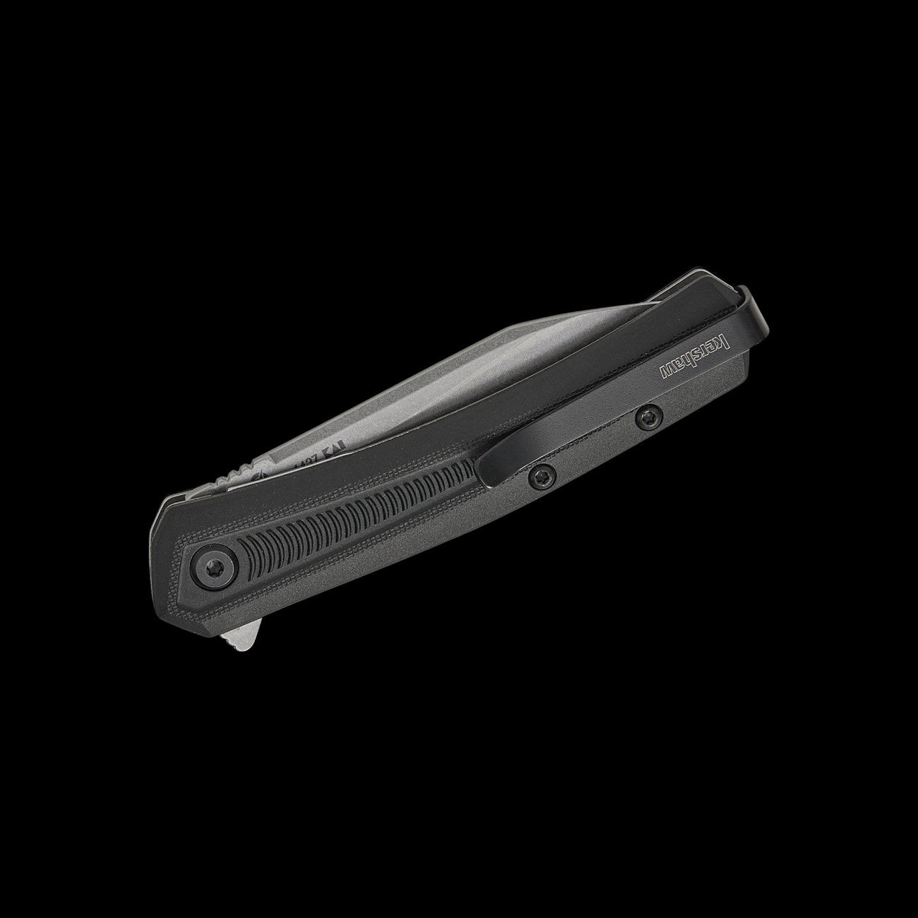 Textured black GFN handle on Kershaw Raygun folding knife