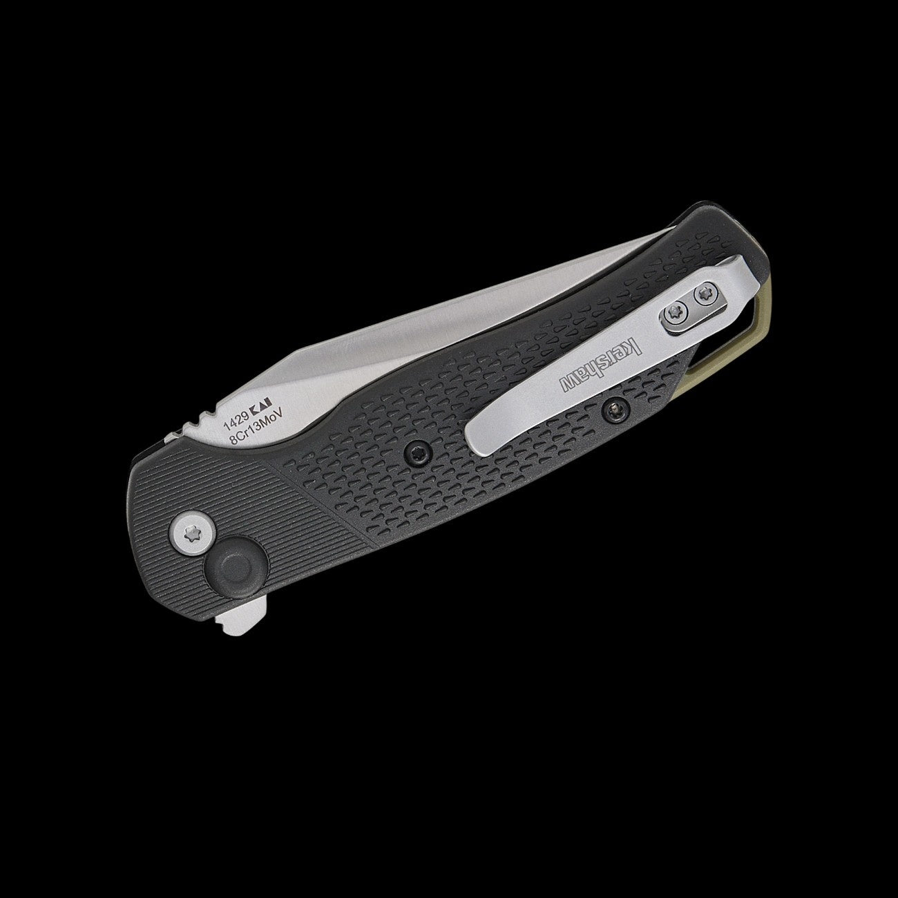 Dual-textured black GFN handle on Kershaw Runoff folding knife