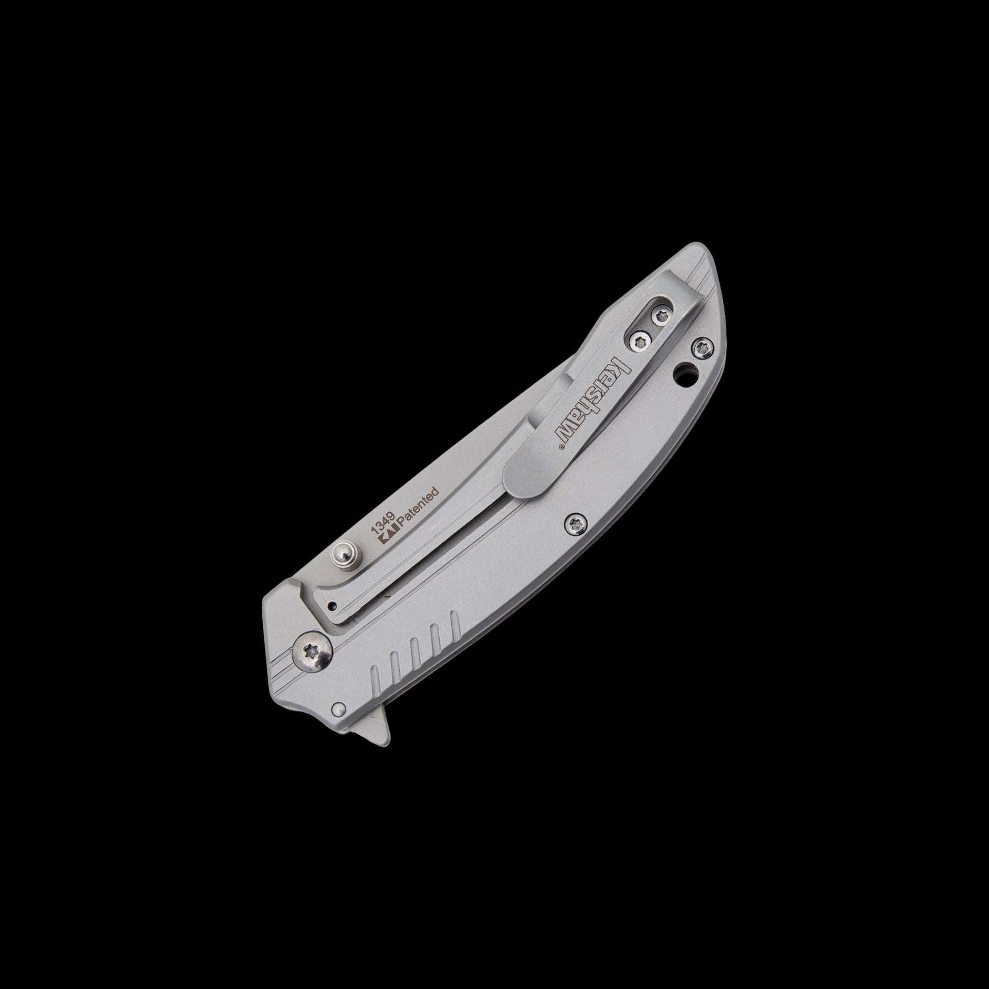 Grey stainless-steel handle on Kershaw Shroud folding knife
