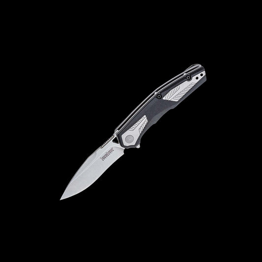 Stonewashed 4Cr14 drop-point blade on Kershaw Tremolo 1390