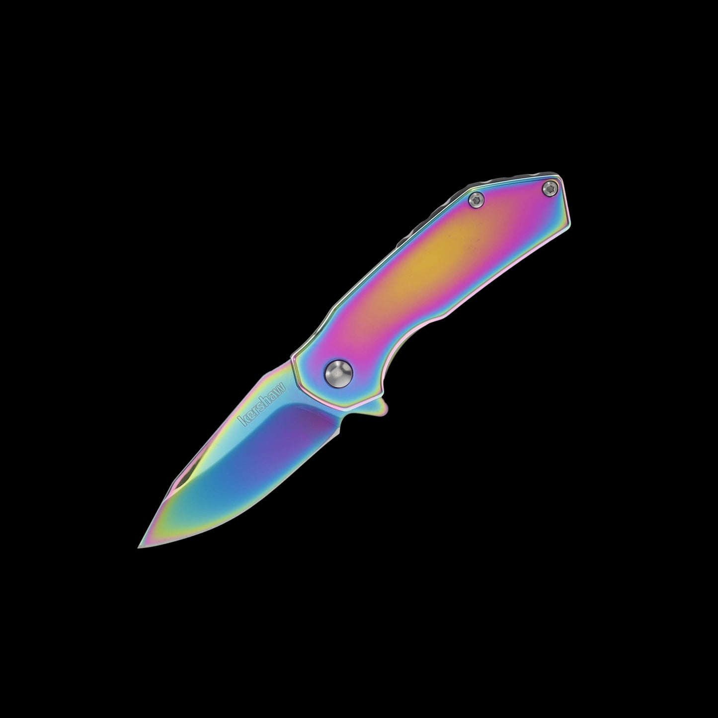 Kershaw Valve Rainbow 1375RBW assisted folding knife with rainbow drop-point blade and stainless-steel handle