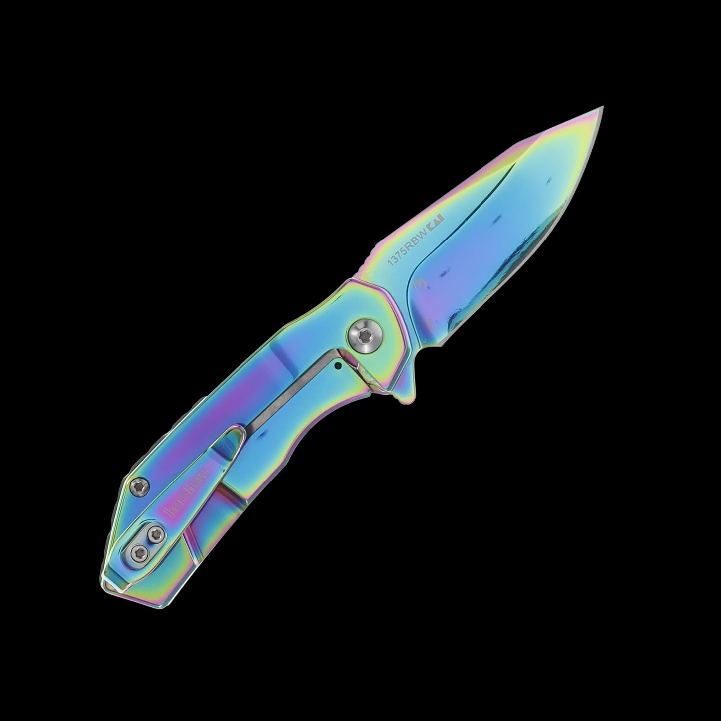 Rainbow 4Cr14 drop-point blade on Kershaw Valve 1375RBW