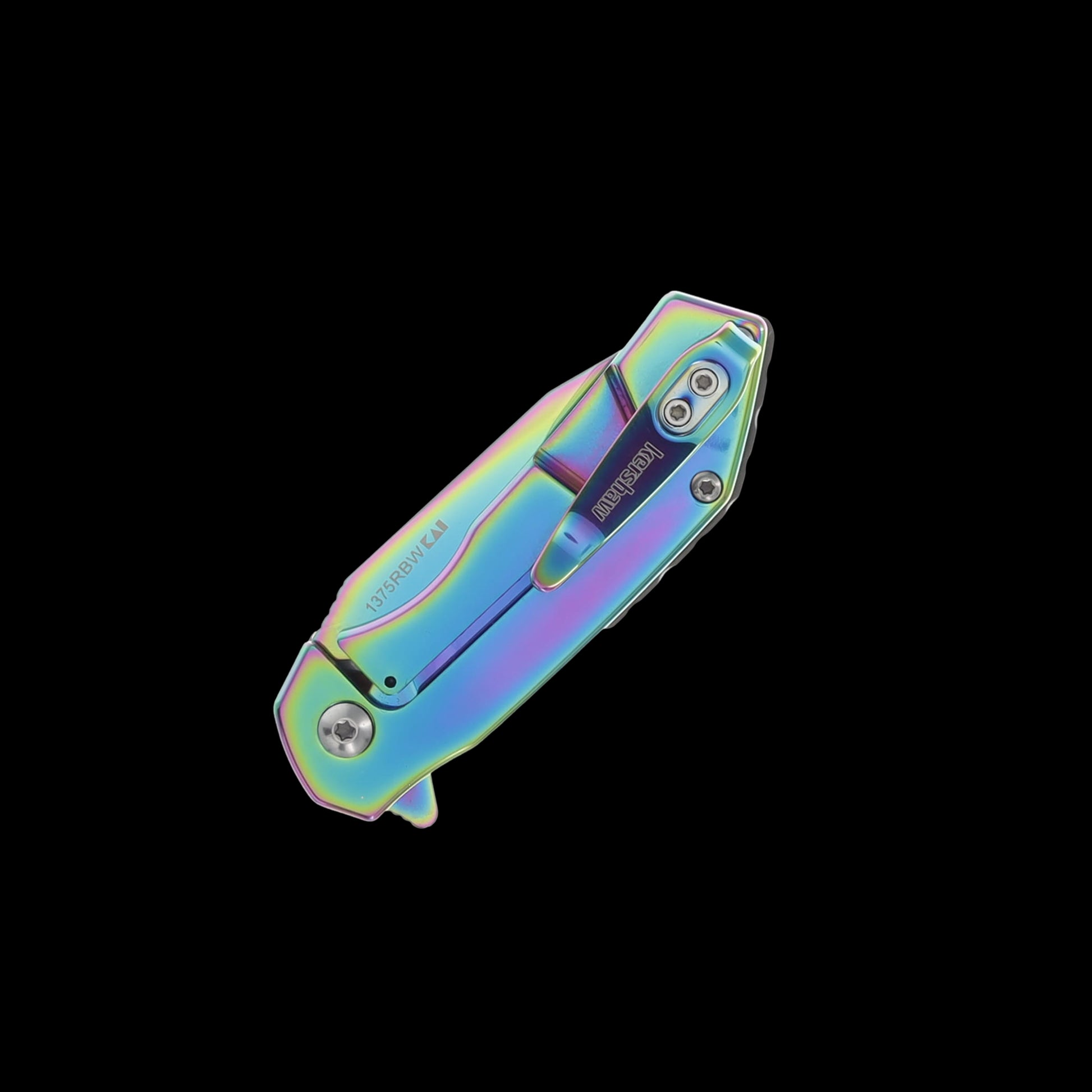 Rainbow stainless-steel handle on Kershaw Valve folding knife