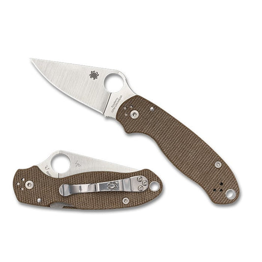 Spyderco Para 3 Compression Lock Folding Knife 2.95" CPM-CruWear Satin Plain Blade, Brown Canvas Micarta Handles (Paramilitary 3) - C223MPCW