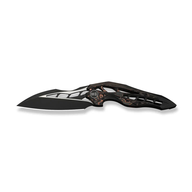 WEKNIFE Arrakis Flipper Knife Black Integral Titanium Handle With Copper Foil Carbon Fiber Inlay (3.47" Black Stonewashed Vanax Blade, Satin Flat) 906CF-E