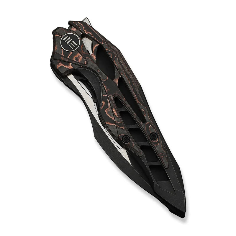 WEKNIFE Arrakis Flipper Knife Black Integral Titanium Handle With Copper Foil Carbon Fiber Inlay (3.47" Black Stonewashed Vanax Blade, Satin Flat) 906CF-E