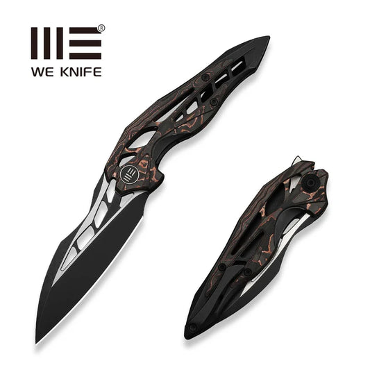 WEKNIFE Arrakis Flipper Knife Black Integral Titanium Handle With Copper Foil Carbon Fiber Inlay (3.47" Black Stonewashed Vanax Blade, Satin Flat) 906CF-E
