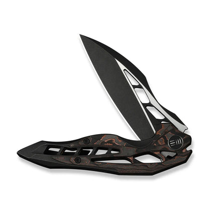 WEKNIFE Arrakis Flipper Knife Black Integral Titanium Handle With Copper Foil Carbon Fiber Inlay (3.47" Black Stonewashed Vanax Blade, Satin Flat) 906CF-E
