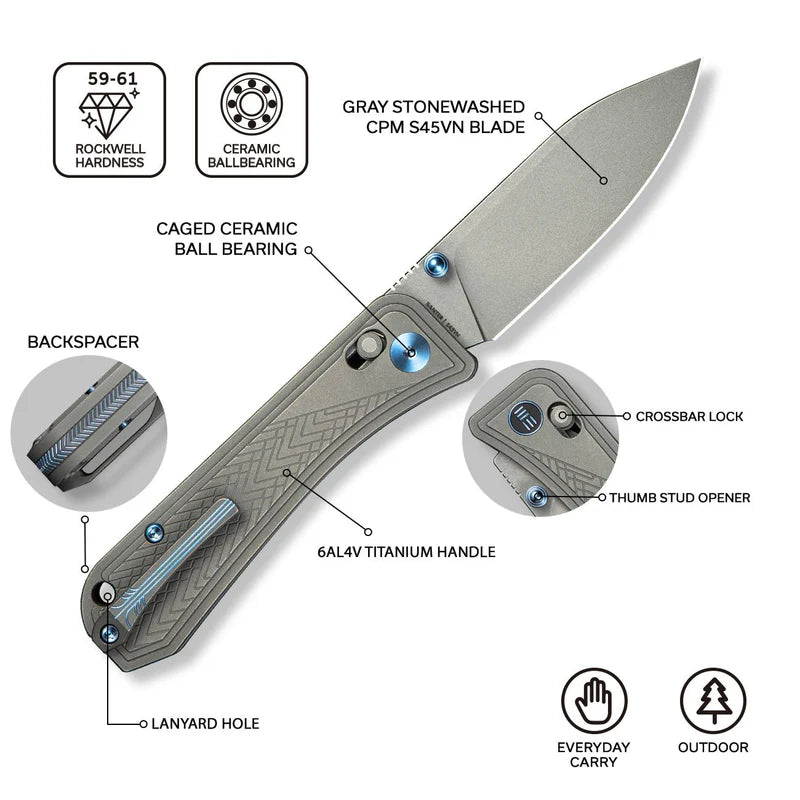 WEKNIFE Bougie Banter Thumb Stud & Crossbar Lock Knife Titanium Handle (2.91" CPM S45VN Blade) WE24009-2