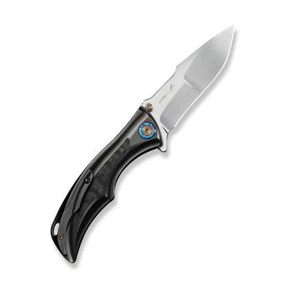 WEKNIFE Tighe Down Flipper & Thumb Stud & Button Lock Knife Polished Gray Orange Peel Textured Titanium Integral Handle With Rose Carbon Fiber Inlay (4" Hand Rubbed Satin Bohler M390 Blade, Drop Point) WE24054-2
