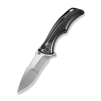 WEKNIFE Tighe Down Flipper & Thumb Stud & Button Lock Knife Polished Gray Orange Peel Textured Titanium Integral Handle With Rose Carbon Fiber Inlay (4" Hand Rubbed Satin Bohler M390 Blade, Drop Point) WE24054-2