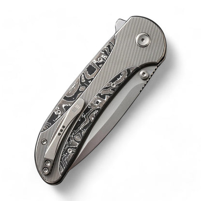 WEKNIFE | Zizzit Flipper & Thumb Stud & Button Lock Knife |Titanium & Carbon Fiber Handle | WE23031-2