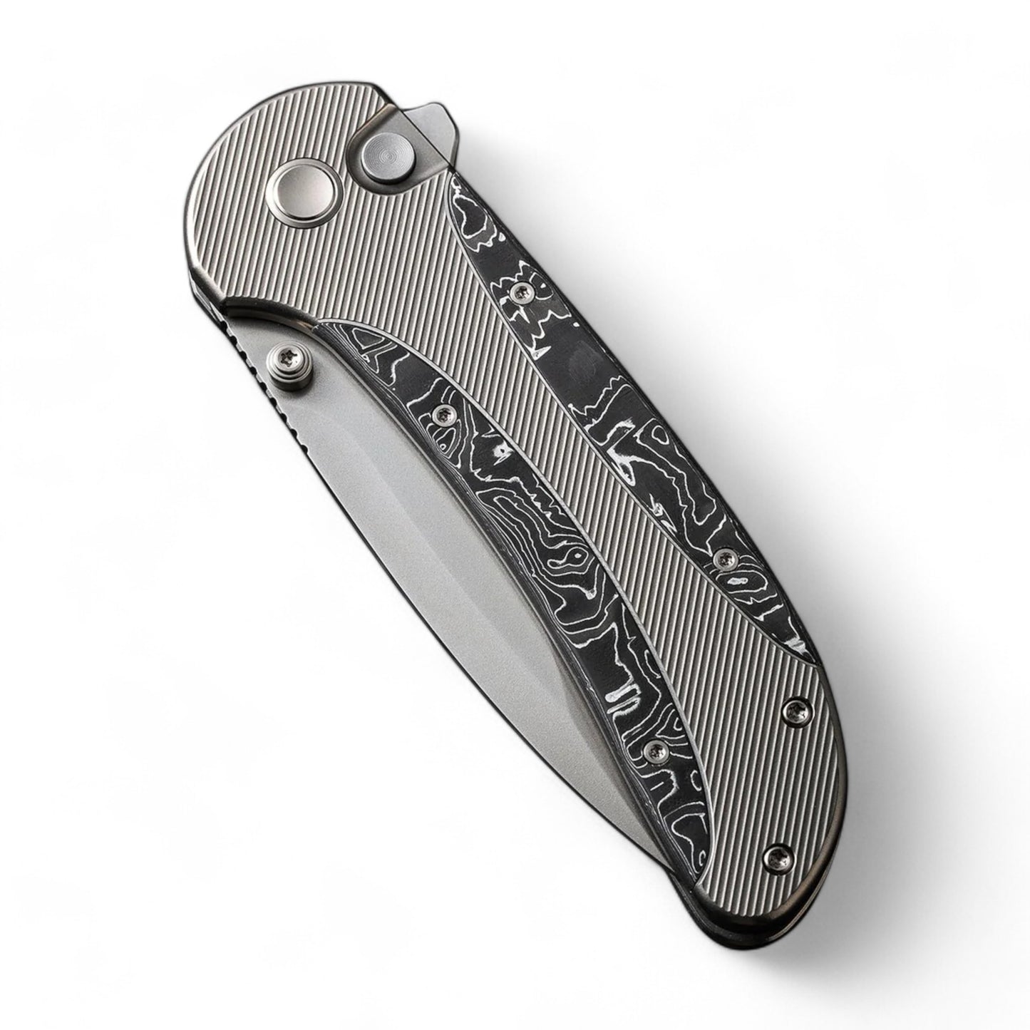 WEKNIFE | Zizzit Flipper & Thumb Stud & Button Lock Knife |Titanium & Carbon Fiber Handle | WE23031-2