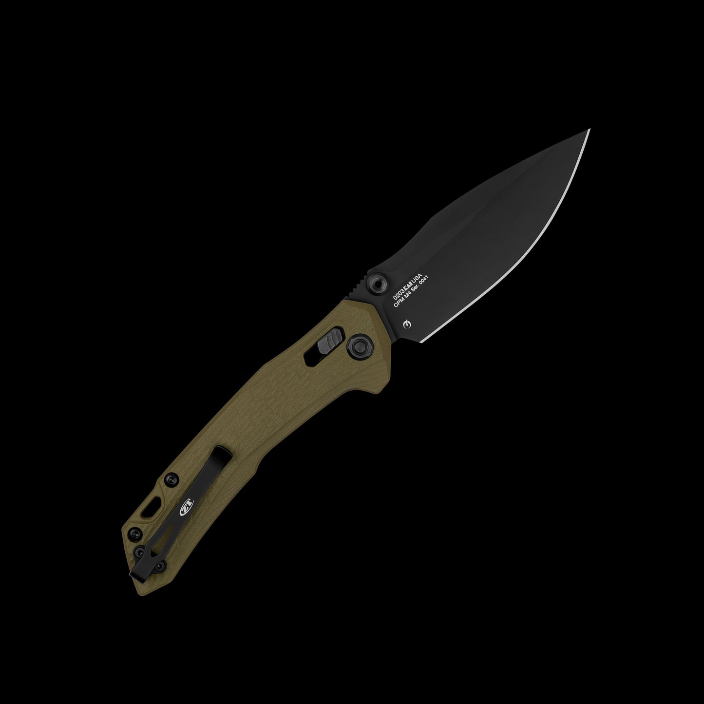 Black PVD CPM M4 drop-point blade on Zero Tolerance 0203