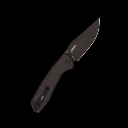 Dark bronze CPM Cru-Wear clip-point blade on Zero Tolerance 0512